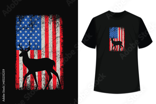 American Deer Hunting Patriotic Hunter Flag Whitetail Buck T-Shirt