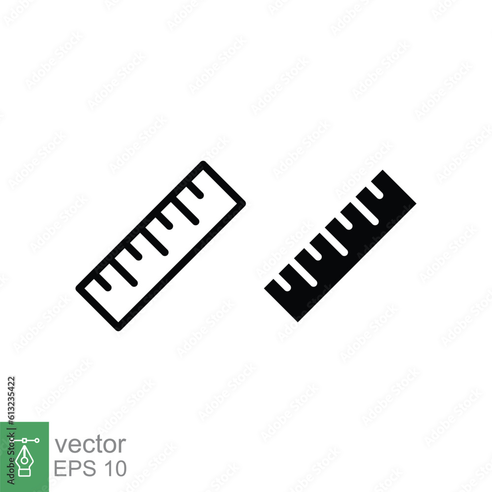 Ruler icon. Simple outline and solid style. Measure size, scale, length, school tool, tape, rule, centimeter concept. Thin line, glyph symbol. Vector illustration isolated on white background. EPS 10. Ruler icon. Simple outline and solid style. Measure size, scale, length, school tool, tape, rule, centimeter concept. Thin line, glyph symbol. Vector illustration isolated on white background. EPS 10.