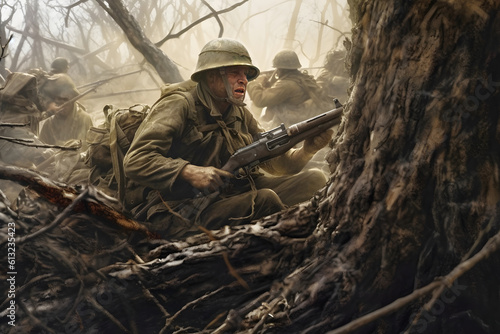 Soldiers on the battle field in world war time 