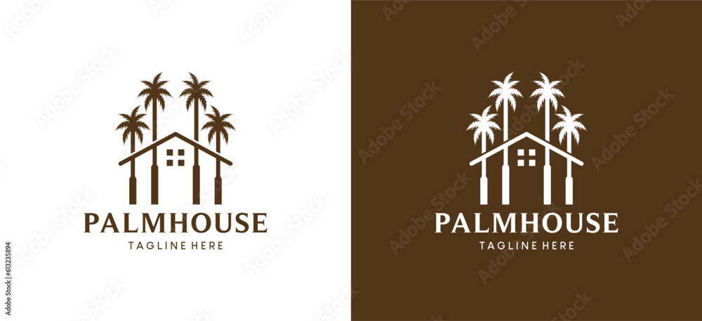 Minimalist palm tree house logo design creative concept