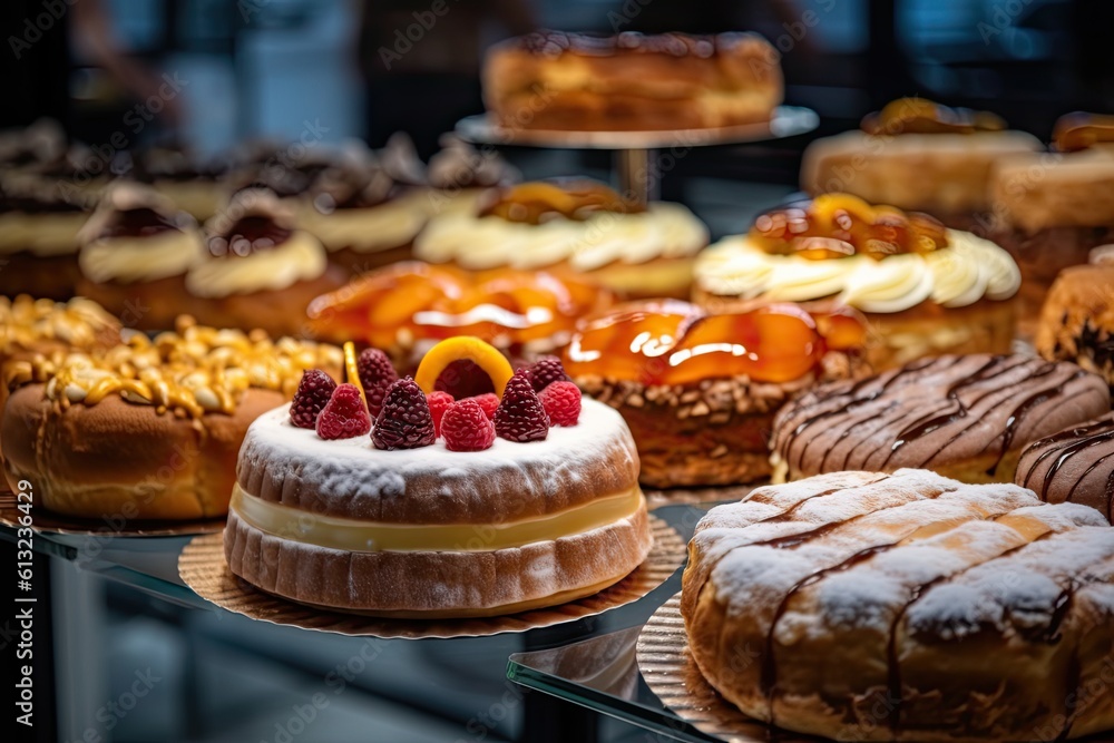 Freshly Baked Treats Look Inside a Baker's Paradise of Different Types of Delicious Cakes in a
