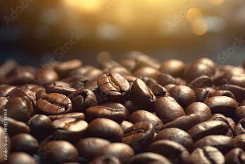 The Dark Roast of Caffeine - Coffee Beans Up Close  Burlap Background of Cafes. Generative AI