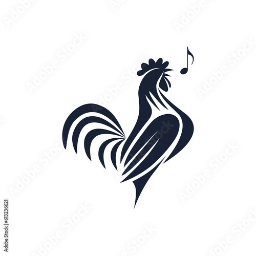 Crowing rooster as logo design. Illustration of a crowing rooster as a logo design