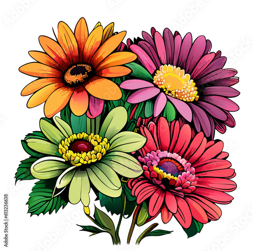 Colorful Delight  Captivating Watercolor Forgerbera Daisies for Your Stock Collection