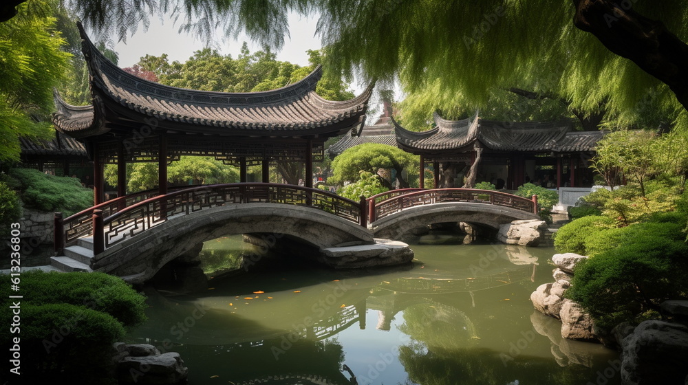Fototapeta premium A typical ancient Chinese garden consists of many elem_005, Generative AI, Generative, AI