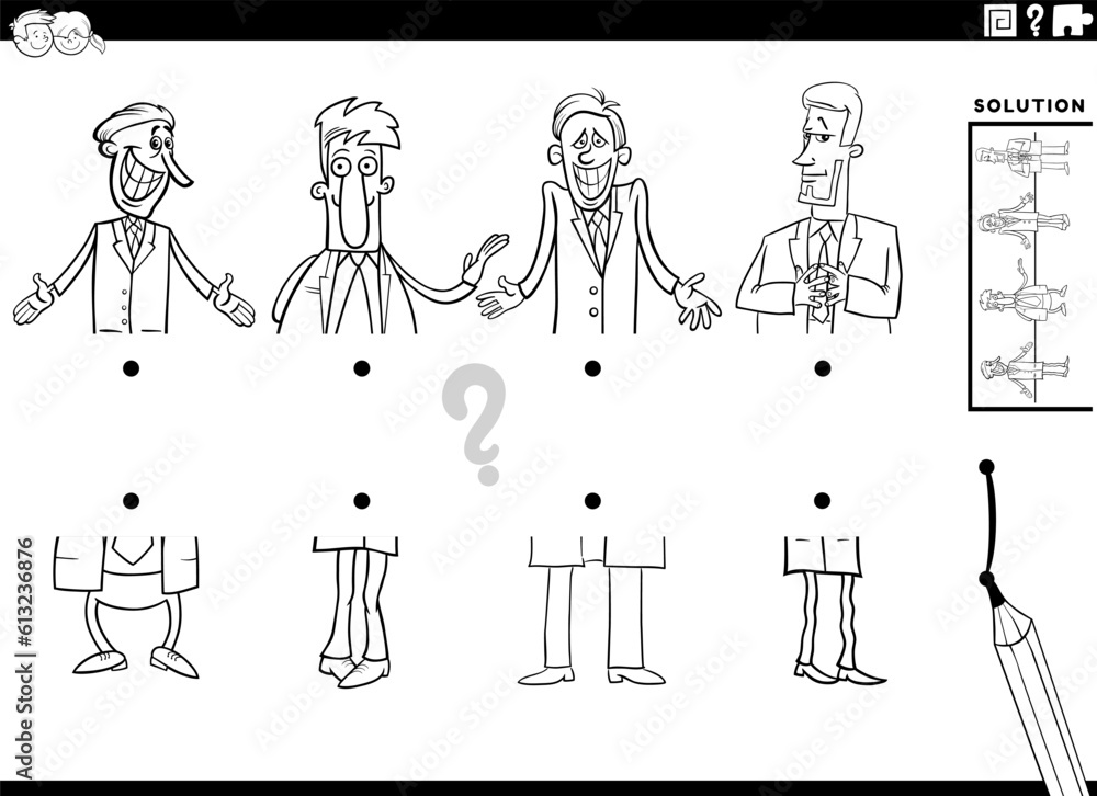 match halves task with cartoon men characters coloring page match halves task with cartoon men characters coloring page