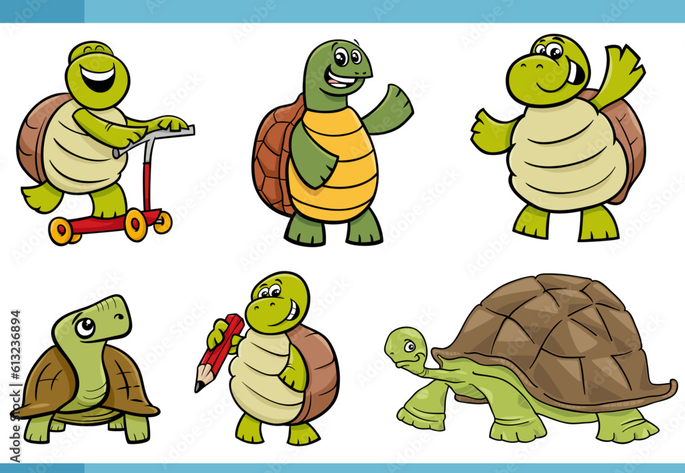 cartoon funny turtles comic animal characters set cartoon funny turtles comic animal characters set