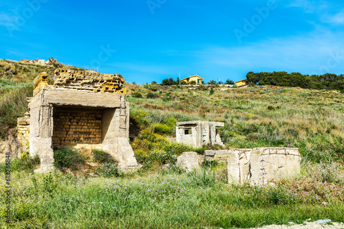 Fototapeta Naklejka Na Ścianę i Meble -  Bunker in Piana Grande beach in Agrigento, Sicily, Italy