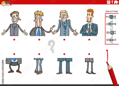 match halves task with cartoon men characters pictures