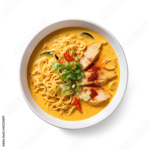 Curry Ramen isolated on white background. Generative AI
