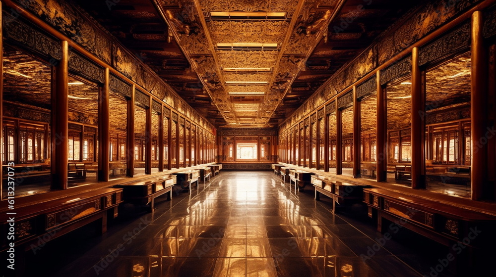 Luxurious Ancient Chinese Hall of Mirrors A hall of mi_004, Generative AI, Generative, AI