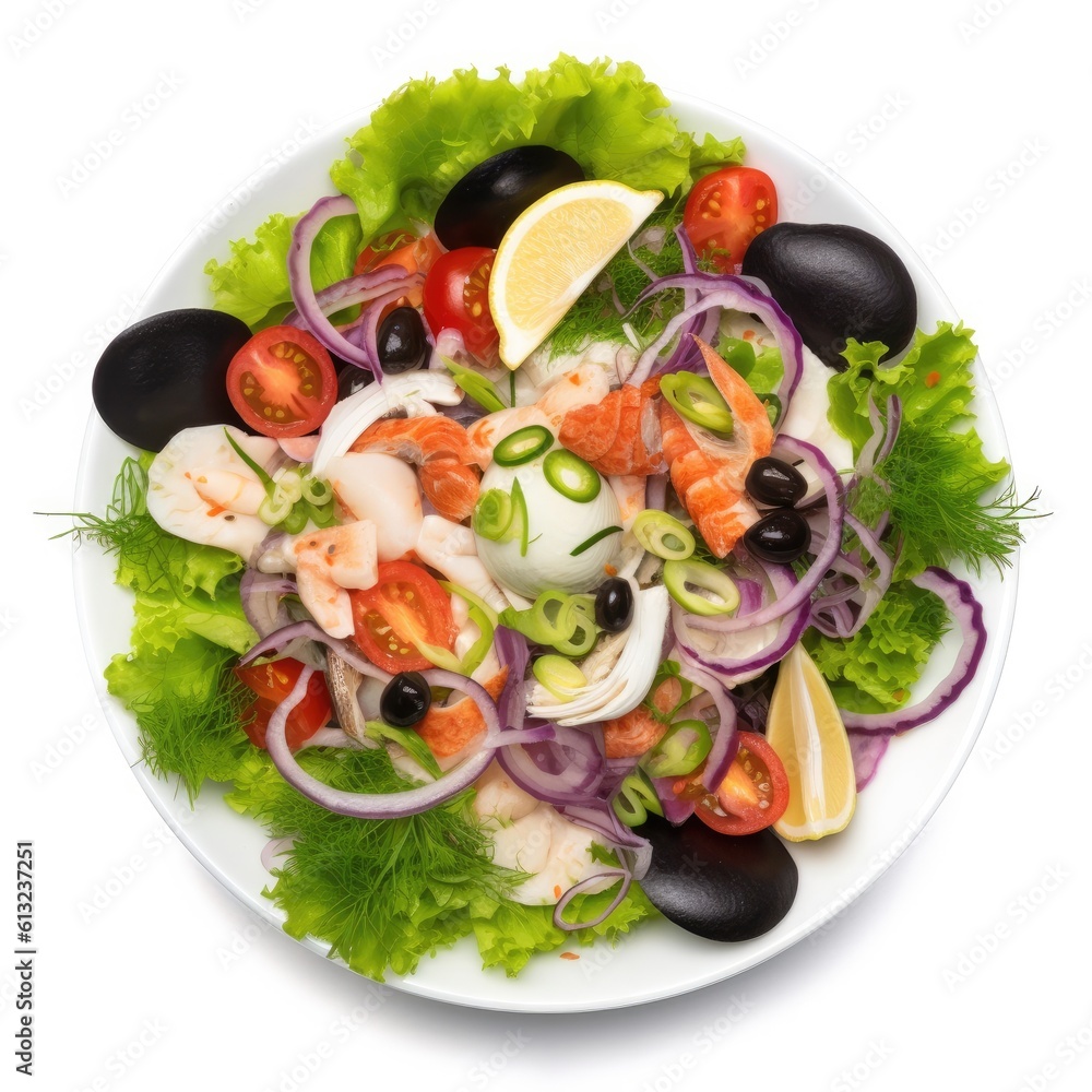 Seafood Salad isolated on white background. Generative AI Seafood Salad isolated on white background. Generative AI