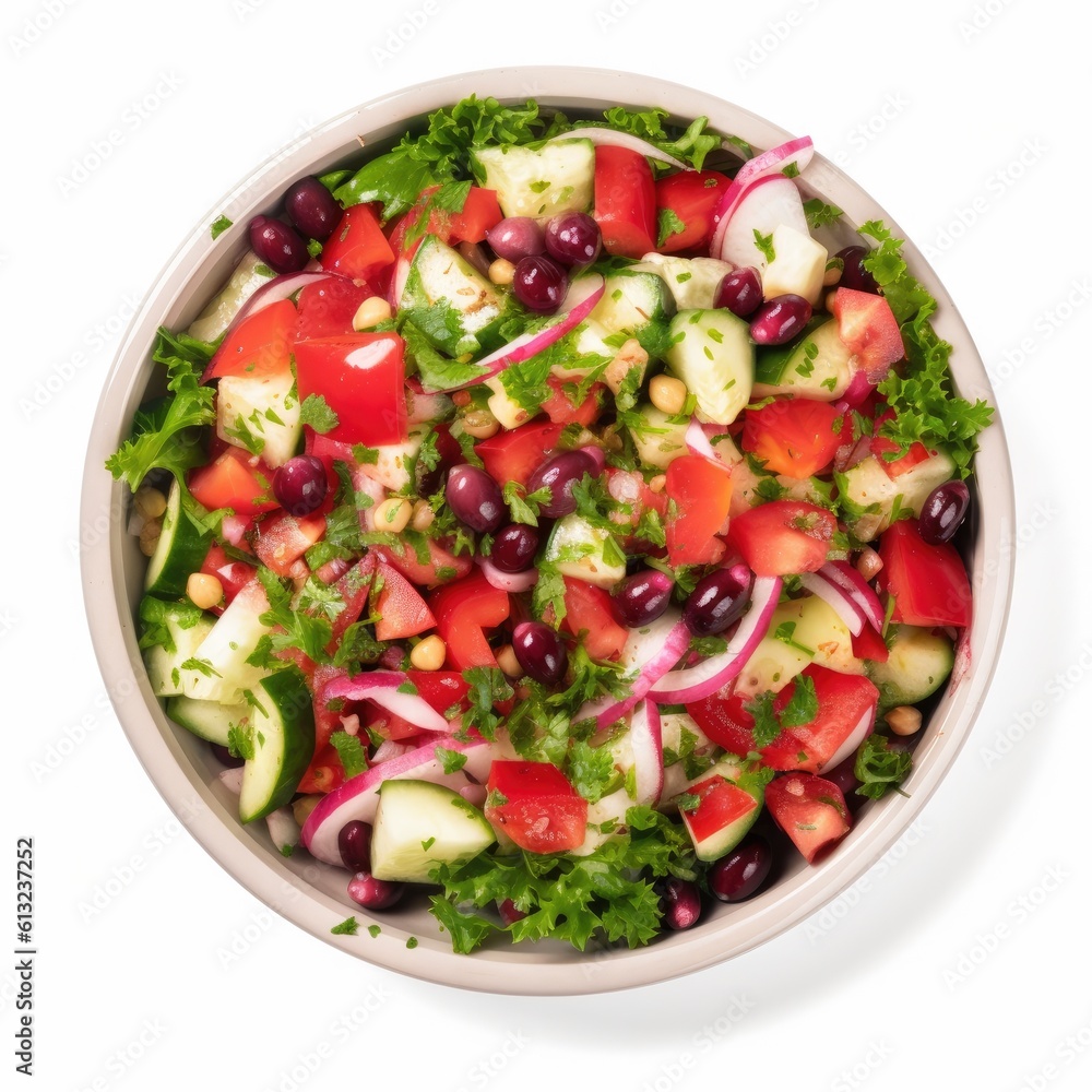 Israeli Salad isolated on white background. Generative AI Israeli Salad isolated on white background. Generative AI