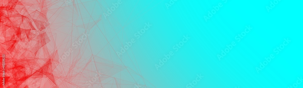 Blue red gradient web banner background. Fantasy abstract technology, engineering and science backplate with particles and plexus connected lines. Wireframe 3D illustration and copy space