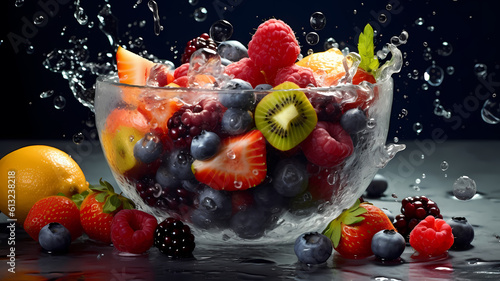 Fruites in a bowl of water-Generative AI