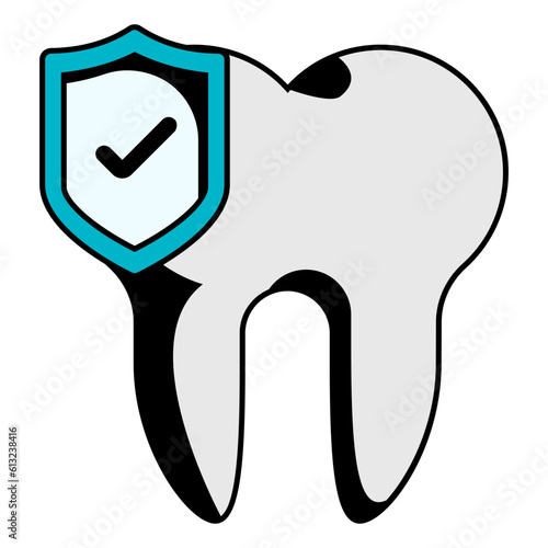 Indemnity Plans concept, Teeth with shield vector icon design, Dentures symbol,Oral Healthcare sign, Dental instrument stock illustration 