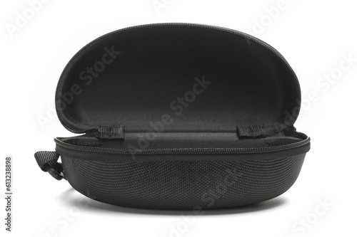 New black open case for sunglasses isolated on white