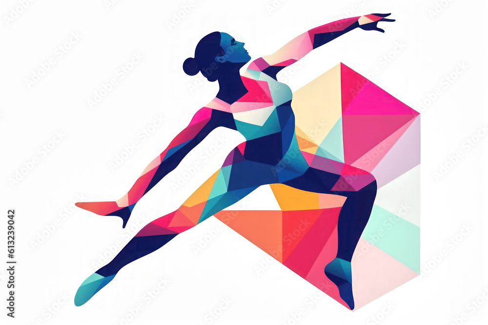 Illustration of gymnast performing gymnastics on white background. - obrazy, fototapety, plakaty 