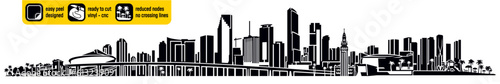 Detailed Miami Florida USA skyline vector, created vinyl cutting. Showcases Miami landmarks in a single captivating design silhouette. Cnc plasma ready. Wall sticker. Wall decal.