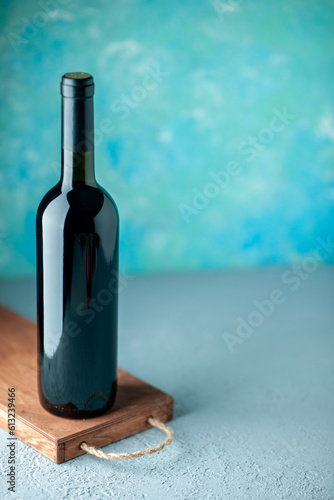 front view pomegranate wine on blue background drink fruit alcohol wine color juice bar restaurant