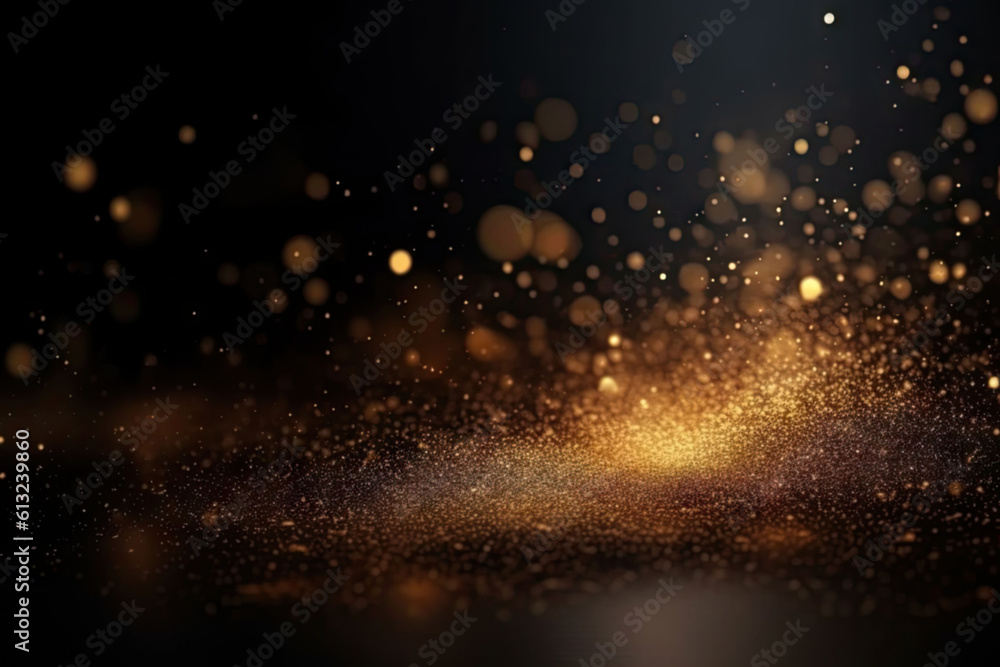 Golden Glitter on Black Background with Metallic Particles and Glittering Blur Golden Glitter on Black Background with Metallic Particles and Glittering Blur