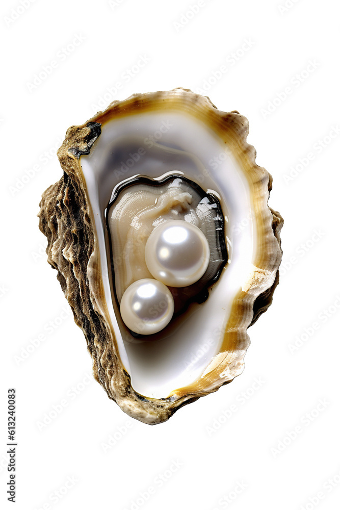 various pearls in open oyster on a white background. generated with AI various pearls in open oyster on a white background. generated with AI