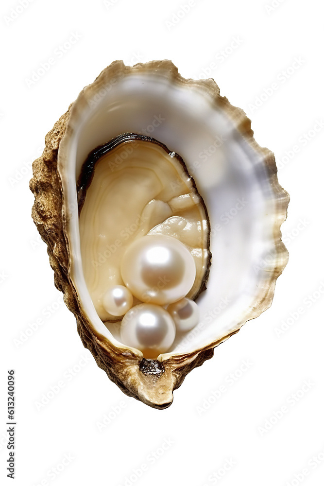 various pearls in open oyster on a white background. generated with AI various pearls in open oyster on a white background. generated with AI