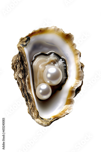 various pearls in open oyster on a white background. generated with AI