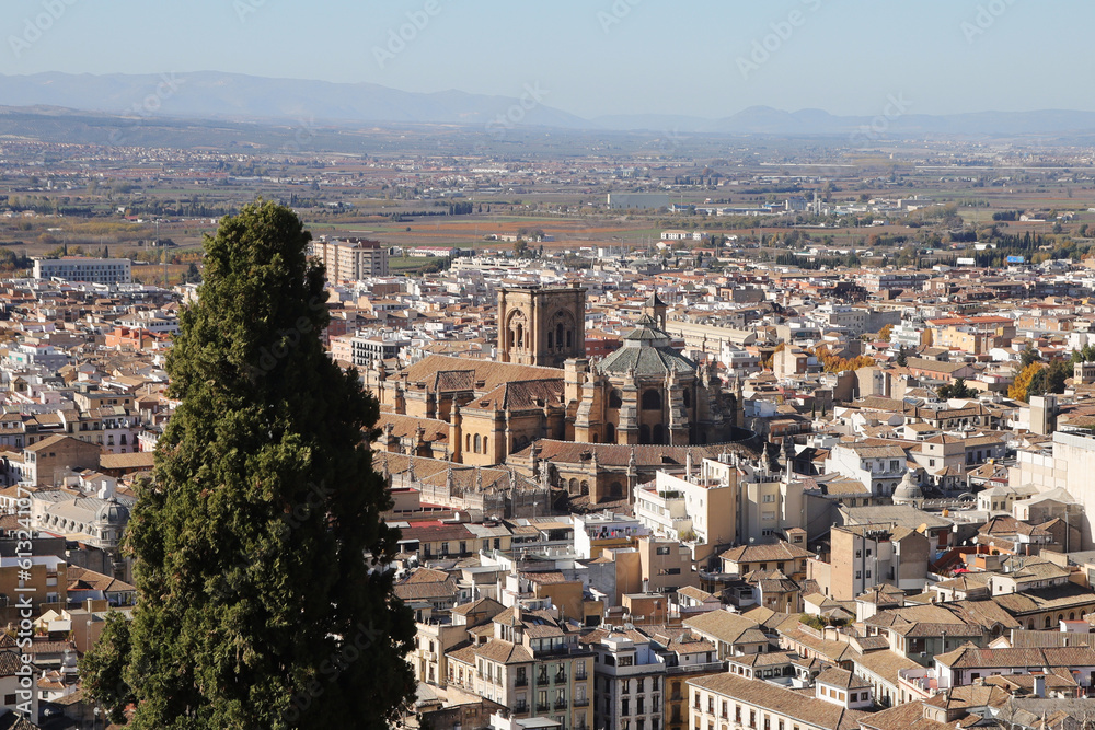 The panorama of old town of Granada, Albaicin, in Spain