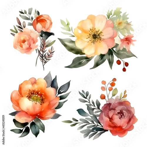 Set of watercolor flowers. Handmade. Floral illustration.