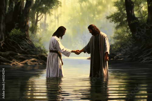 Obraz na płótnie John the Baptist standing in the Jordan River and baptising