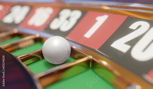 3d render of casino roulette wheel for gamble concept, gambling background.