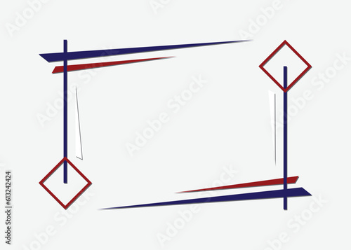 Text box with white, blue and red border on gray background. Frame border, text box PNG. Vector illustration