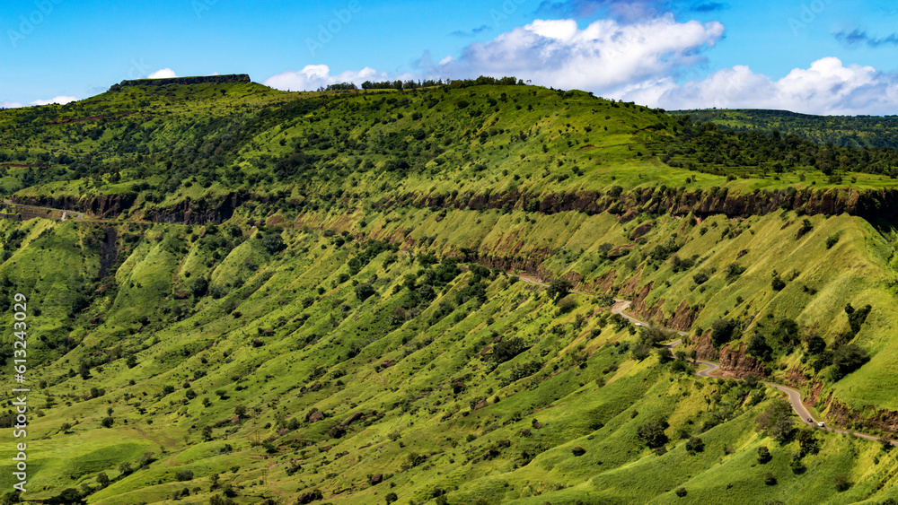 Scenic Windy Motor Road through Lush Green Plateau of Maharashtra's Western Ghats Scenic Windy Motor Road through Lush Green Plateau of Maharashtra's Western Ghats