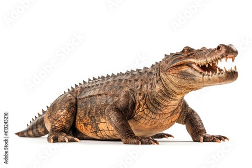 Crocodile full body showing jaws on white isolate background, Generative AI © Sasint