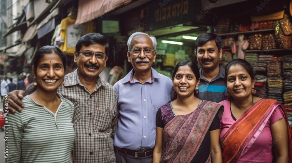 Proud Happy Indian Family Standing In Front of Their Business ...