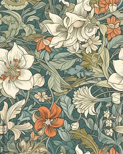 Wallpaper Mural Seamless pattern with beautiful flowers in neutral pastel colors, generative ai Torontodigital.ca