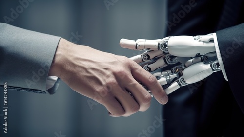 Digital robot handshake human background futuristic digital age robot science digital technology, Generative AI