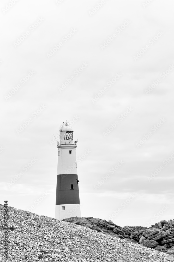 Black and white picture of a lighthouse