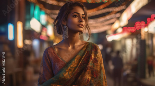 Stunning Young Adult Indian Woman Portrait In The Streets of New Delhi - Generative AI.