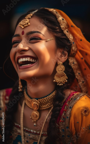 Stunning Laughing Young Adult Indian Woman Portrait - Generative AI.