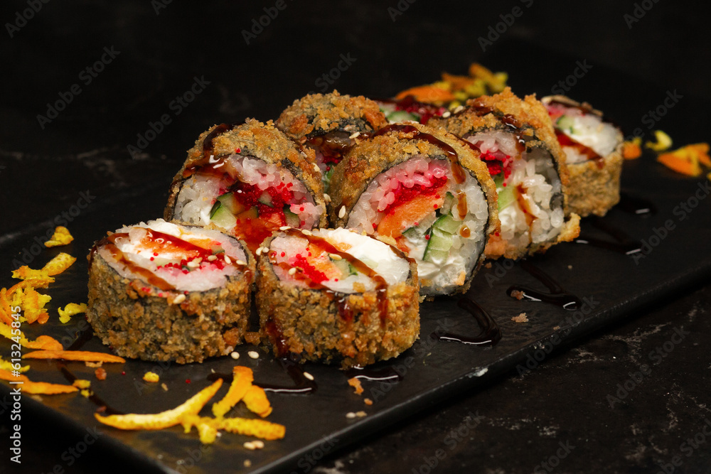 sushi close-up on a dark background sushi close-up on a dark background