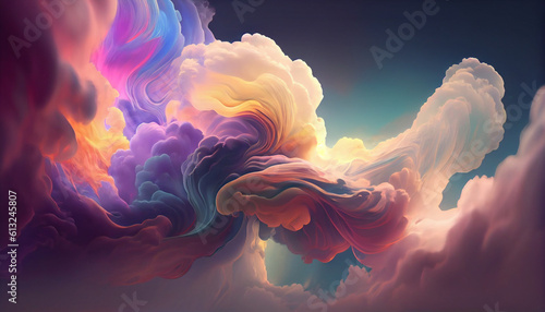 Colorful swirling dreams. Cloud background with abstract movement. Vision of beauty and imagination. Sky full of wonder and fantasy Ai generated image photo