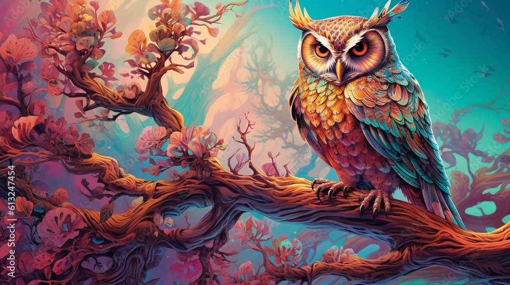 Majestic Artistic Owl Perched on a Branch