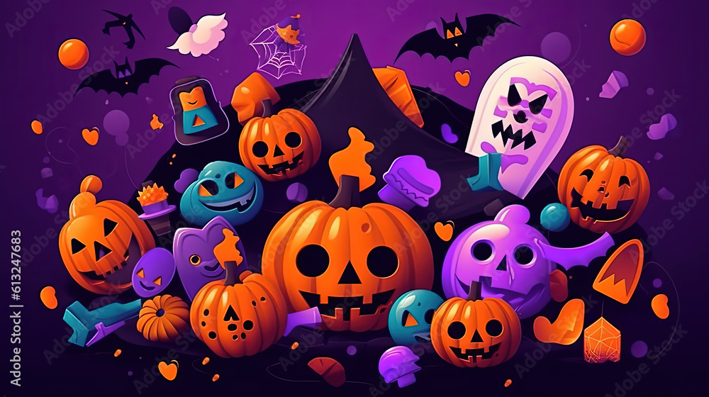 Halloween Objects on Orange - Bold Graphic Design Halloween Objects on Orange - Bold Graphic Design