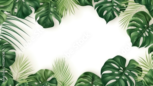 Tropical green leaves for decoration of art frame wallpaper card on white background.Generative Ai