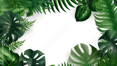 Tropical green leaves for decoration of art frame wallpaper card on white background.Generative Ai
