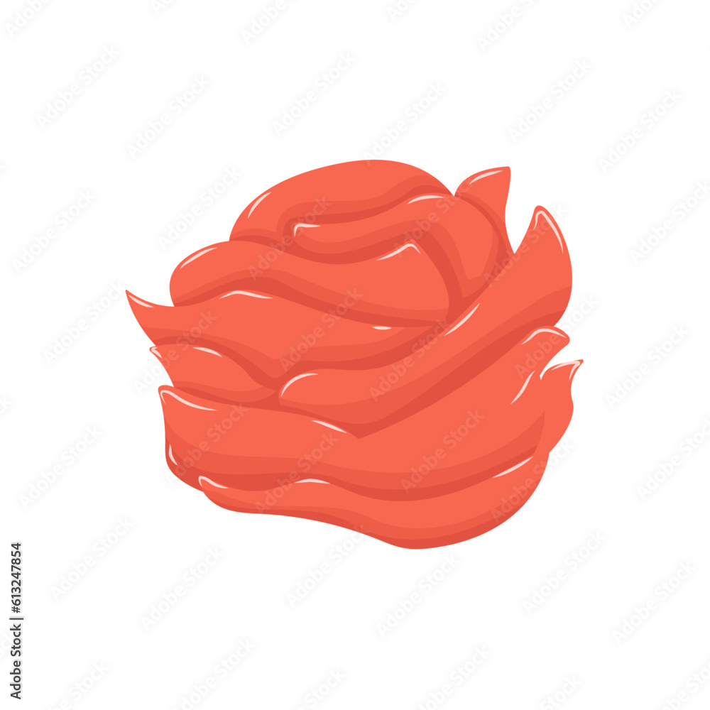 Pieces of pickled ginger stacked in the shape of a rose. Pieces of pickled ginger stacked in the shape of a rose.
