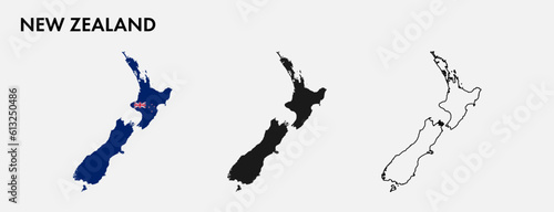 Set of New Zealand map isolated on white background, vector illustration design
