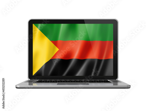Azawad MNLA flag on laptop screen isolated on white. 3D illustration photo